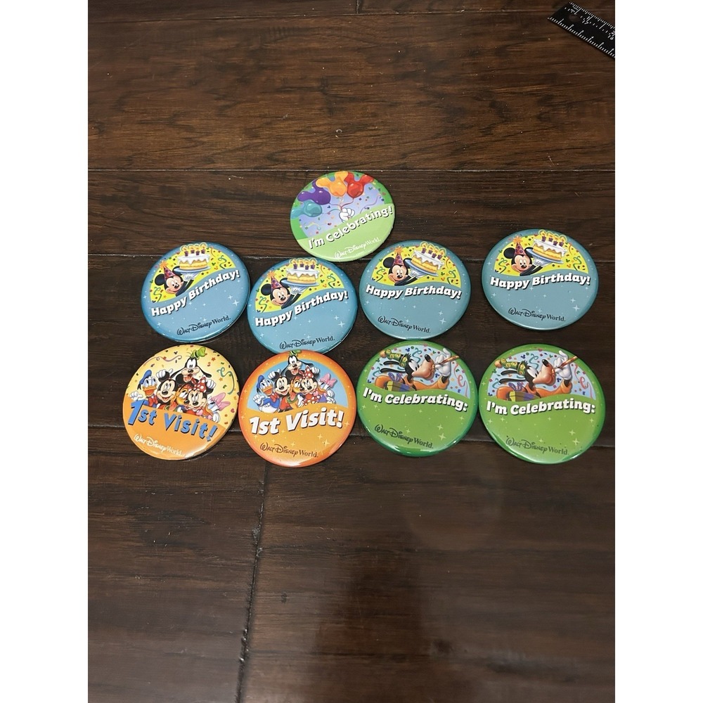 Disney World 9 Button Set 1st Visit Happy Birthday Mickey I'm Celebrating Goofy
